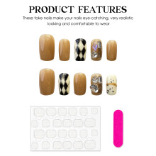 (Autumn) 10Pcs Gold Checkerboard Press On Nails