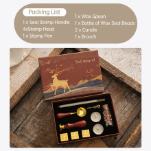 Wax Seal Stamp Kit with 4 Stamp Heads, Wax Beads & Candle Gift Set