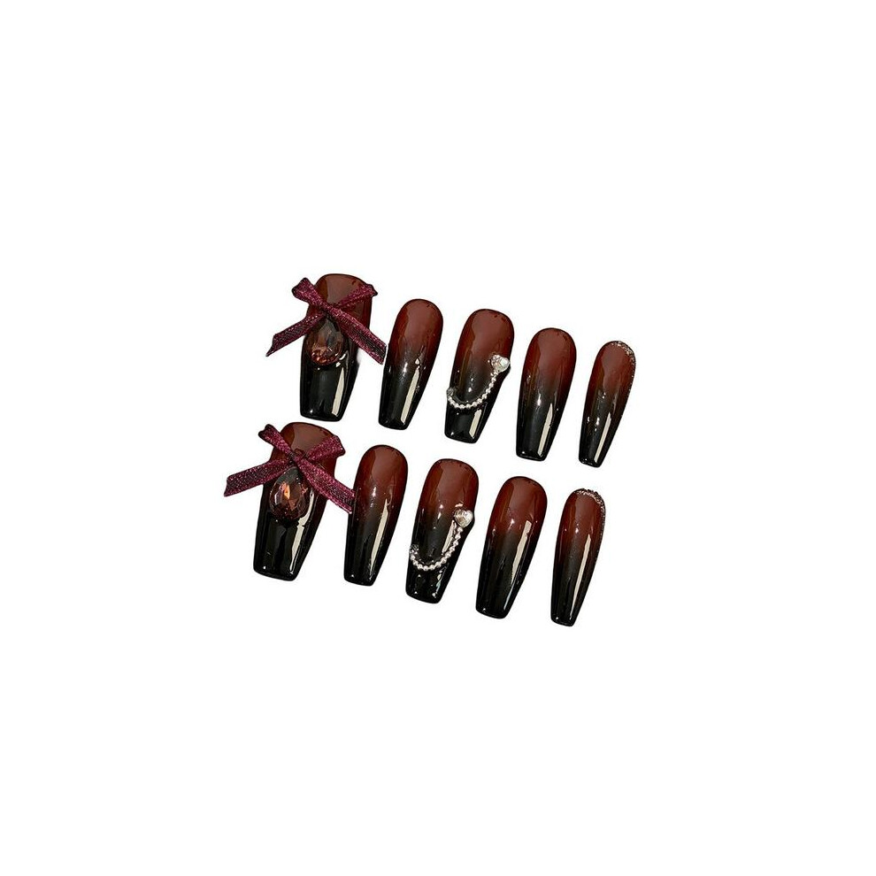 Dachuang Beauty Black/Red (Xs) Rhinestone Gradient Fake Nails - Diy Manicure