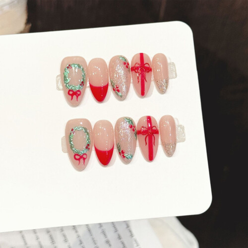 (XS) Christmas Red Almond Press On Nails