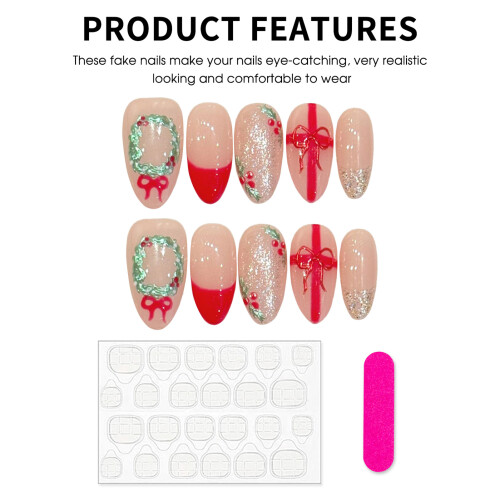 (XS) Christmas Red Almond Press On Nails 2