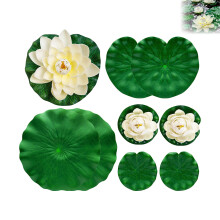 9pcs Floating Artificial Lotus Flowers & Leaves Decor