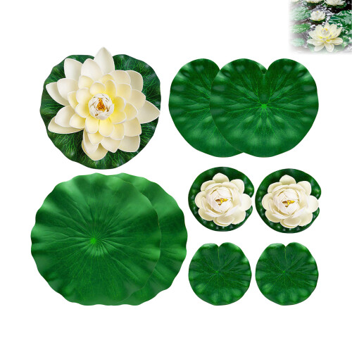 9pcs Floating Artificial Lotus Flowers & Leaves Decor