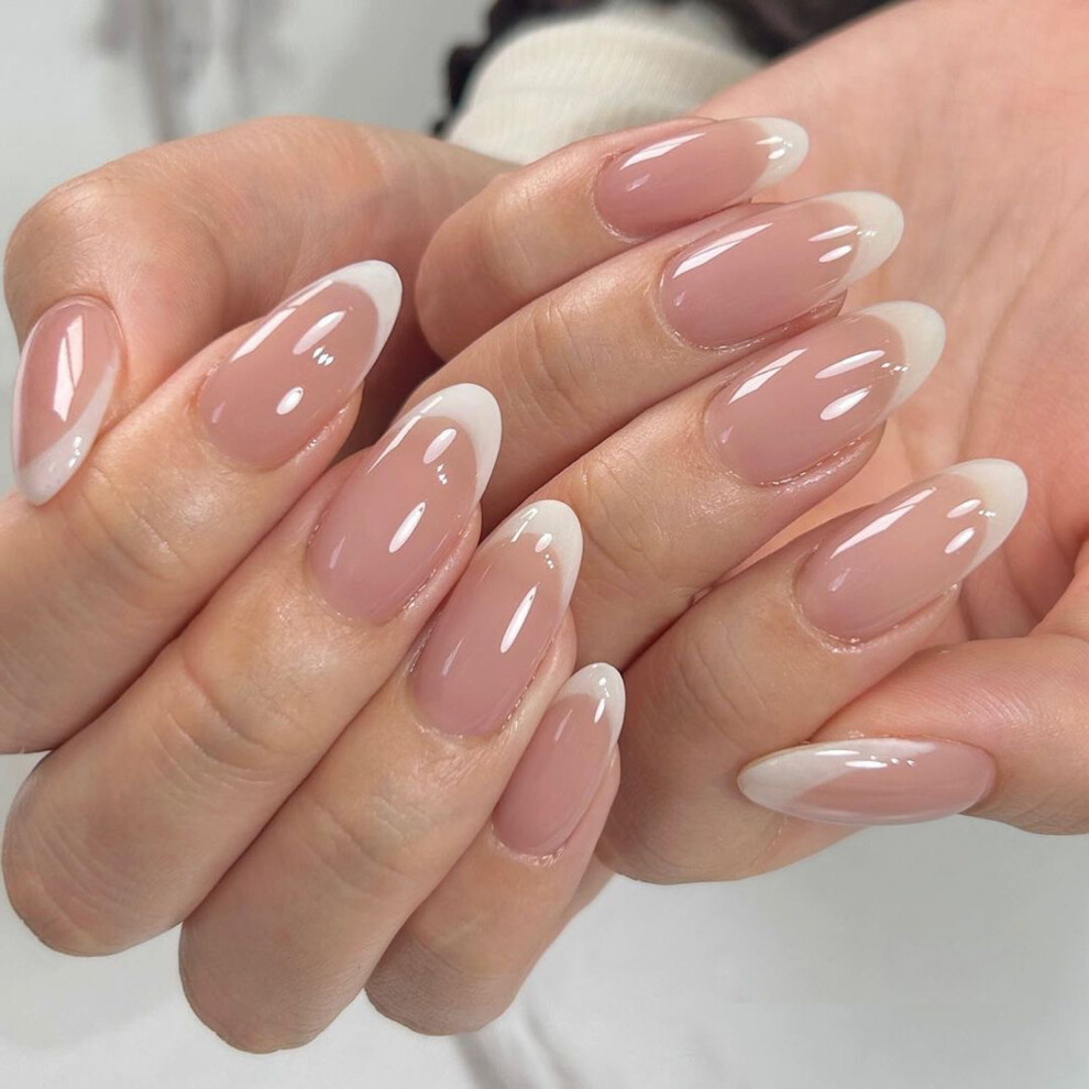 Dachuang Beauty Pink (Standard) French Almond Fake Nails - Chip & Smudge Proof