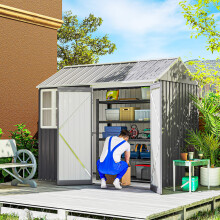 Outsunny 8x6ft Metal Garden Shed Outdoor Storage Shed w/ Doors Window, Grey