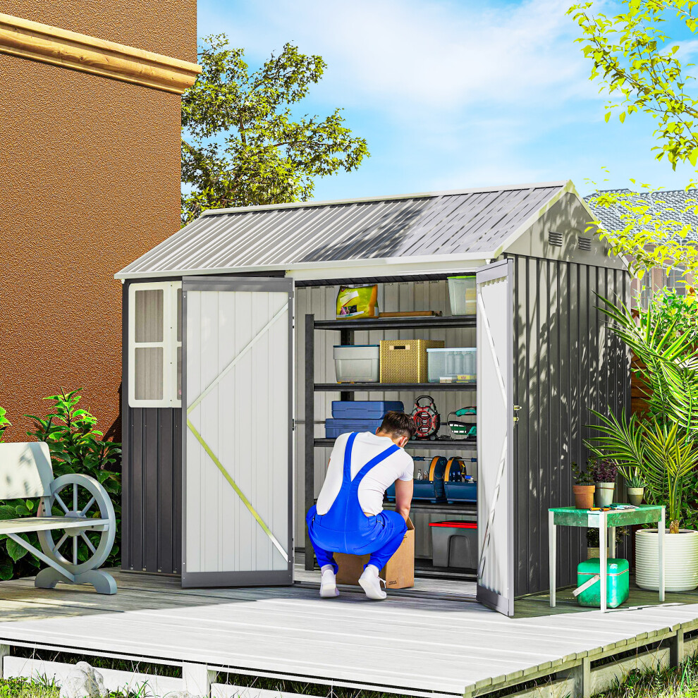 Outsunny 8X6ft Metal Garden Shed Outdoor Storage Shed W/ Doors Window, Grey