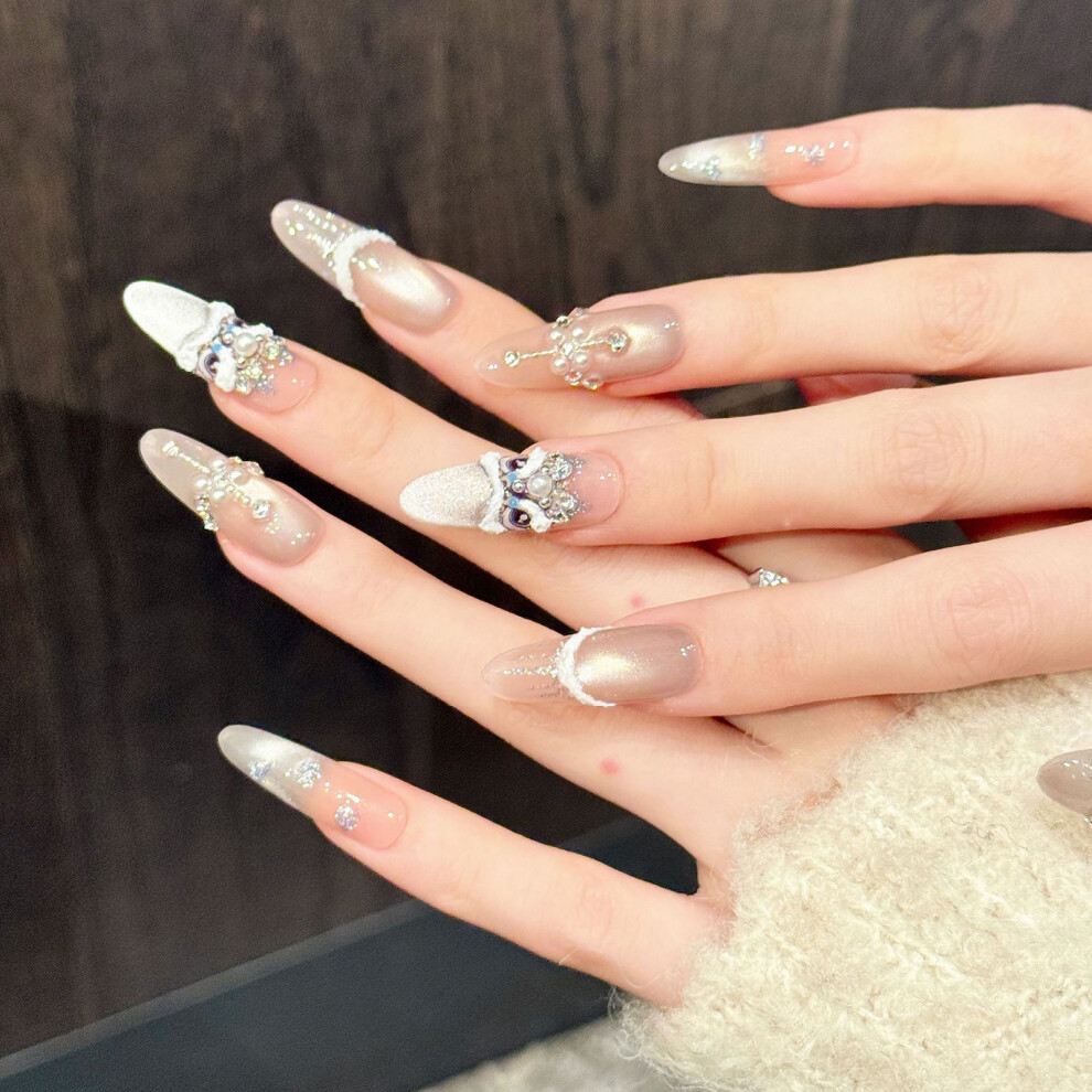 Roc-Electron (Xs) 10Pcs Cat Eye Fake Nails With Rhinestones