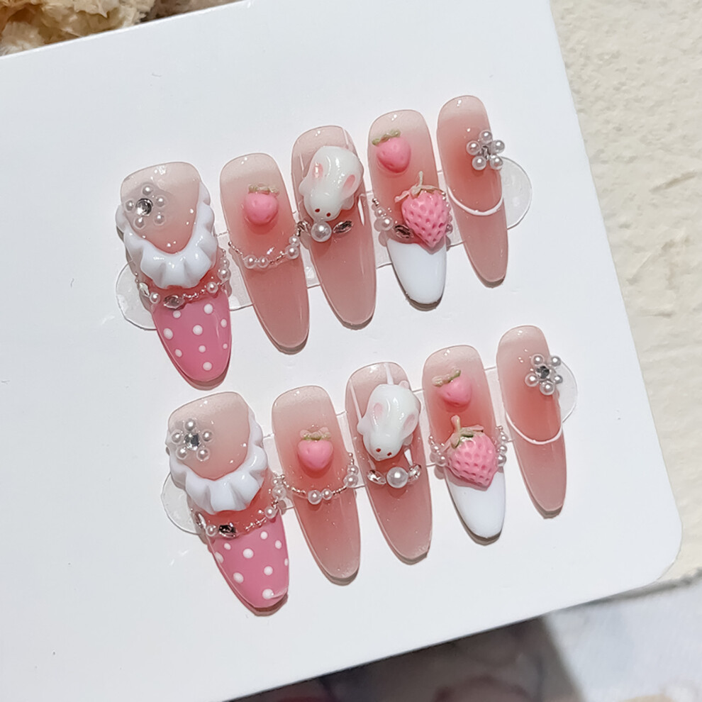 Dcph-Clothing (Xs) 10Pcs Pearl Chain False Nails For Women Diy Manicure