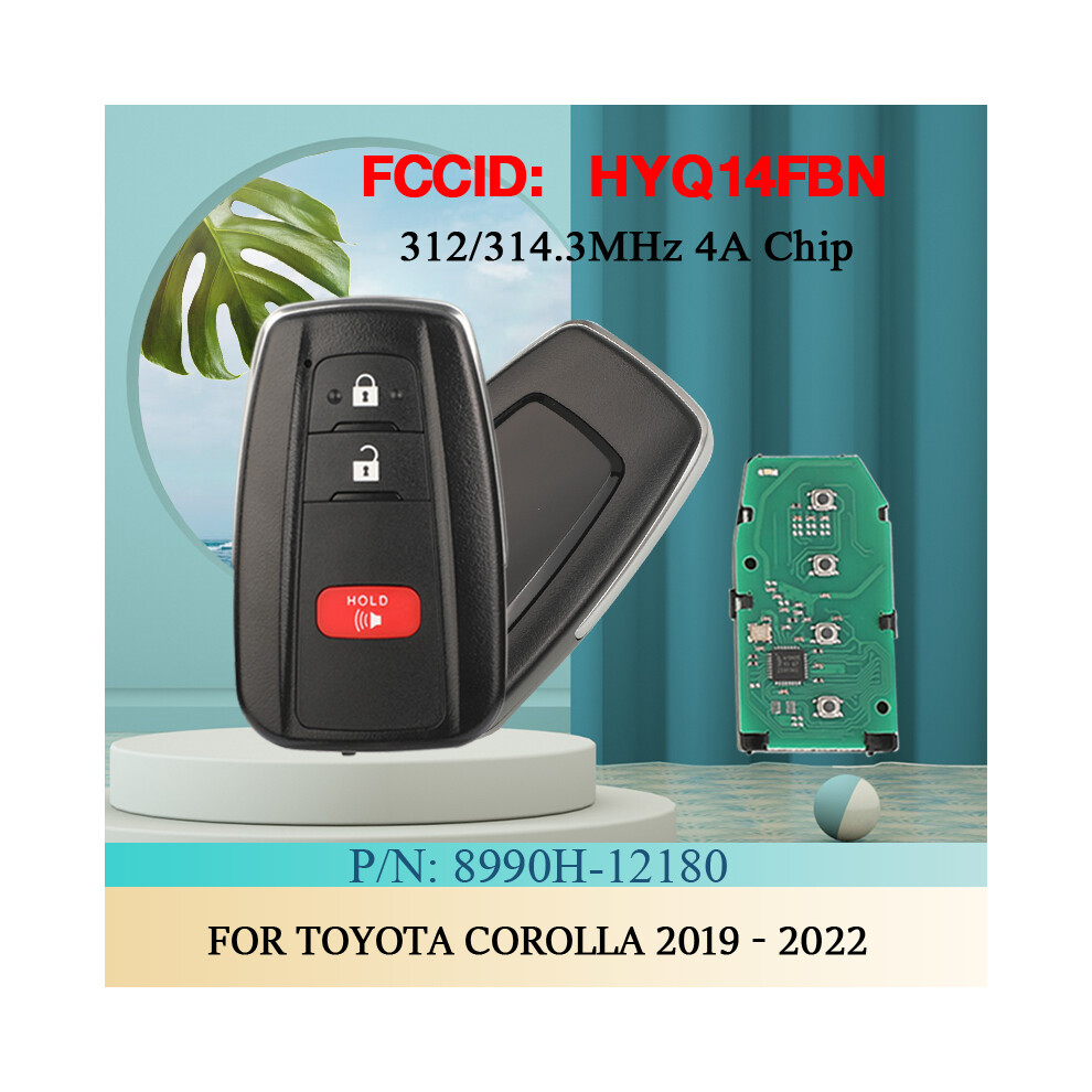 For Toyota Corolla 2019 2020 2021 20228990H-12180 Hyq14fbn 312/314.3Mhz 4A Chip Smart Key Fob Keyless Entry Remote 6935161682564