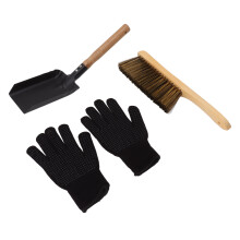 Fireplace Hearth Cleaning Kit with Ash Shovel Brush and Black Silicone Gloves