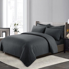 (Charcoal, Single: 137 X 200 CM) Stripe Duvet Quilt Cover Reversible Bedding Set with Pillowcases