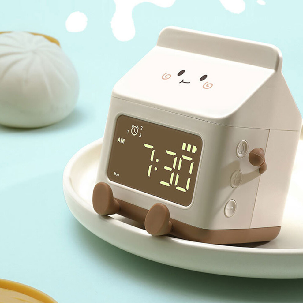 Fun Milk Box Cartoon Alarm Clock - Digital Brown