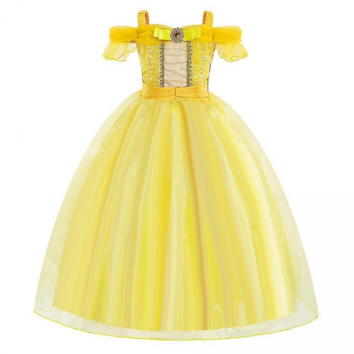 (120cm) Robe dorée Belle de La Belle et la Bête pour fille