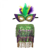 (Feather sequin mask) A two-piece sequined mask and dress set, perfect for a masquerade ball.
