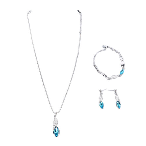 Blue Alloy 3pc Necklace Pendant Earrings Bracelet 1