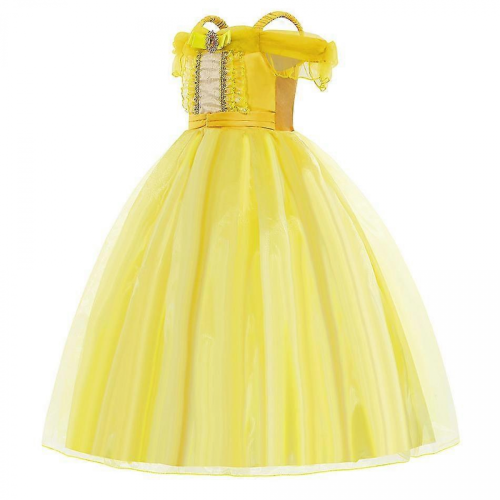 (120cm) Robe dorée Belle de La Belle et la Bête pour fille 1