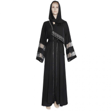 (Black, One Size) Abito lungo da sera islamico in twill con scollo a V e cuciture a mano.