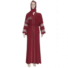 (Red, One Size) Abito lungo da sera islamico in twill con scollo a V e cuciture a mano.