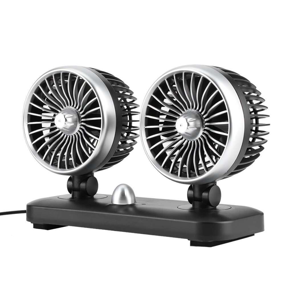 12V Car Dual Head Electric Fan, 180 Rotatable Dashboard Mount 9331388138445