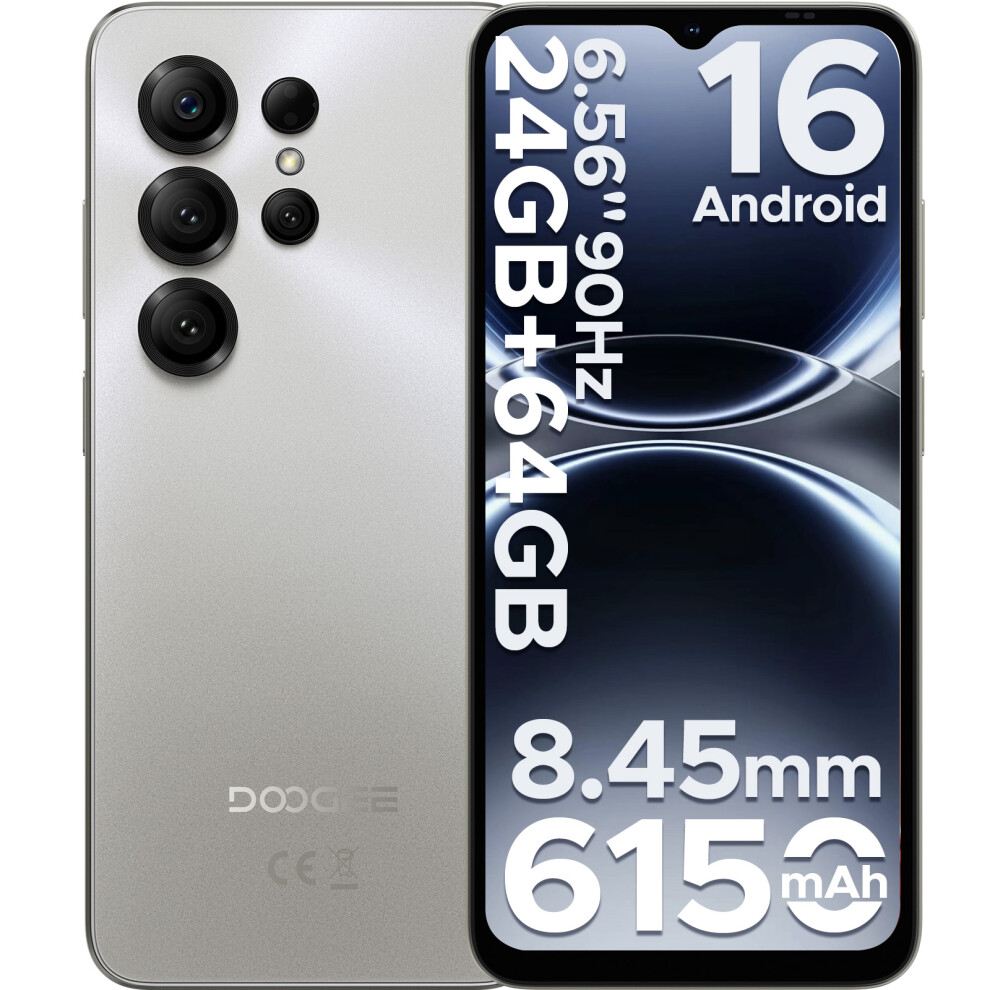 Doogee Note 56 X Mobile Phones, Android 16 Phone, 6150Mah, 6.56" Hd+ 90Hz, 24Gb, Octa Core, Dual Sim Unlocked Mobile Phone, 64Gb/2Tb Android Phones Black,Silver 6923740295571