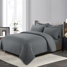 (Grey, Single: 137 X 200 CM) Stripe Duvet Quilt Cover Reversible Bedding Set with Pillowcases