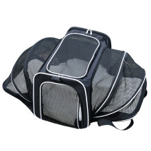 Large Pet Travel Carrier, Foldable, Mesh, Black & White Edge