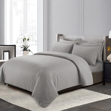 (Silver, Double: 200 X 200 CM) Stripe Duvet Quilt Cover Reversible Bedding Set with Pillowcases