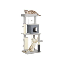 132cm Cat Tree with Scratching Posts, Pad, Cat Bed, Cat House, Jumping Platform, Grooming Brush, Anti-Tip Kit, Light Grey