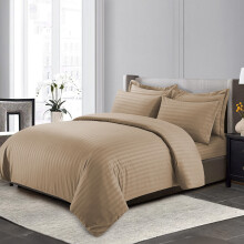 (Beige, Double: 200 X 200 CM) Stripe Duvet Quilt Cover Reversible Bedding Set with Pillowcases