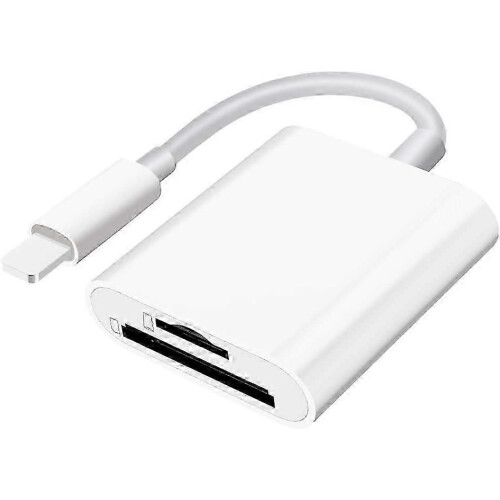 SD card reader for iPhone iPad camera, dual card slot memory card reader supports SD