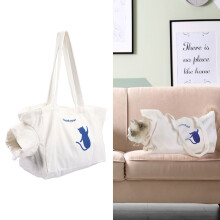 Cute White Pet Canvas Shoulder Bag for Cat Travel and Shopping
