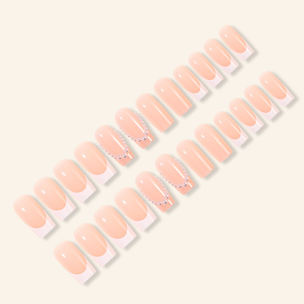 Dachuang Beauty Nude Pink Press-On Nails With White Tip, Long Lasting