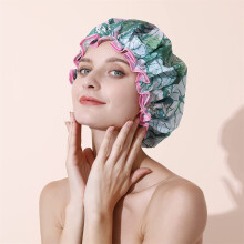 (Broken Leaves) Waterproof Shower Cap Double Layer Printed Shower Cap for Women Bath Cap Hat
