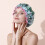 (Broken Leaves) Waterproof Shower Cap Double Layer Printed Shower Cap for Women Bath Cap Hat 1