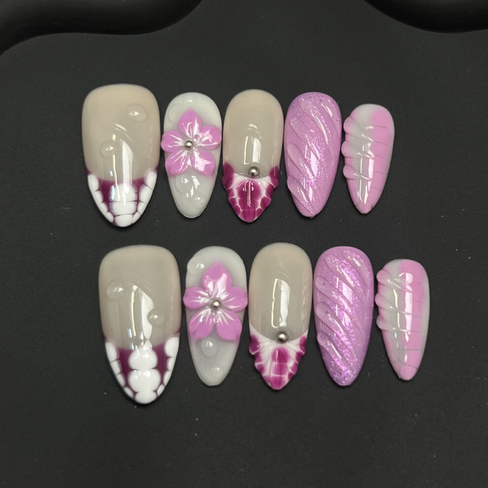 Dachuang Beauty (M) 10Pcs French Tip Fake Nails - Chip Proof