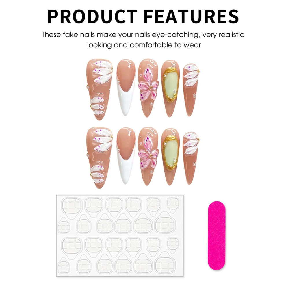 Dachuang Beauty Pink (Xs) Glossy Floral False Nails - Unbreakable & Stylish