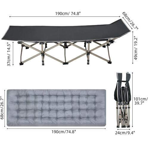 Heavy Duty Folding Camping Cot Bed 190cm Portable 2