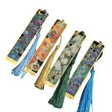 4 Pc Retro Floral Painting Metal Bookmark Hollow Bronzing Bookmark with Tassel Stationery Gifts for Book Club Reader