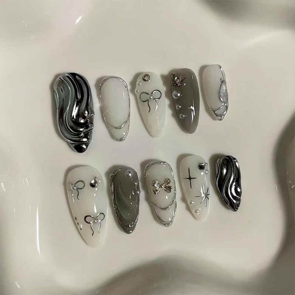 Dachuang Beauty (Xs) 10Pcs Bowknot Almond Fake Nails For Women