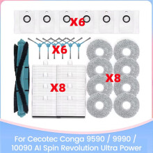 29PCS for Cecotec Conga 9590/9990/10090 AI Spin Revolution Ultra Power Spare Parts Brush HEPA Filter Mop Cloth Dust Bag