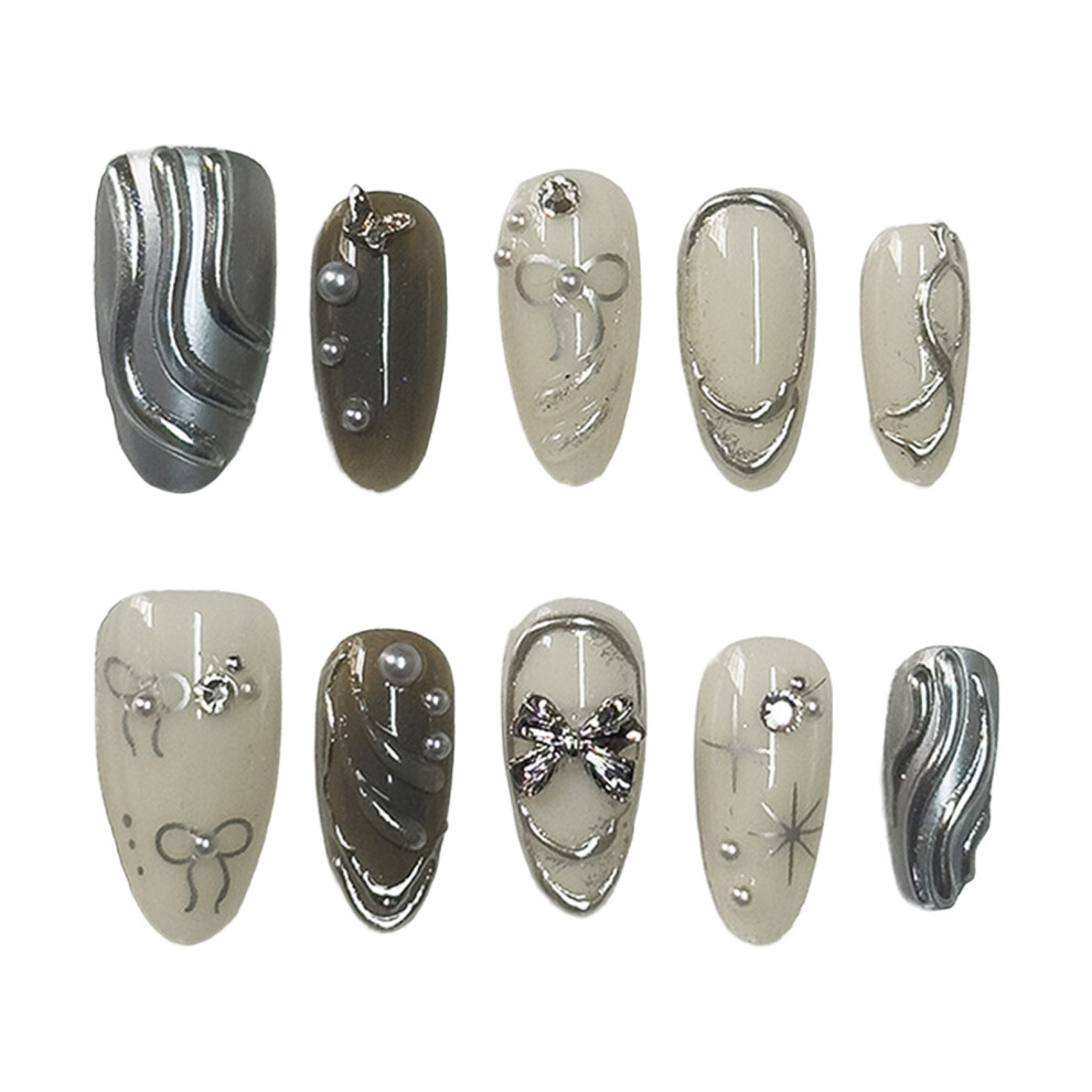 Dachuang Beauty (S) 10Pcs Bowknot Almond Fake Nails For Women
