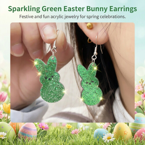 (Green) Glitter Easter Bunny Earrings - 50 Char