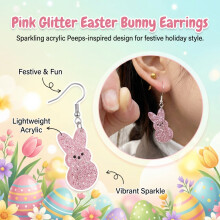(Pink) Glitter Easter Bunny Earrings - 50 Char