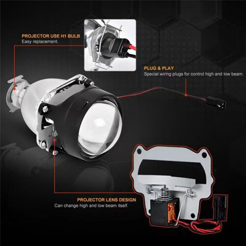 Luz de Farol de Carro de 2,5 Polegadas H1 Lâmpada Xenon Universal LED Farol de Carro Luz de Farol Alto e Baixo Prateada LHD 1