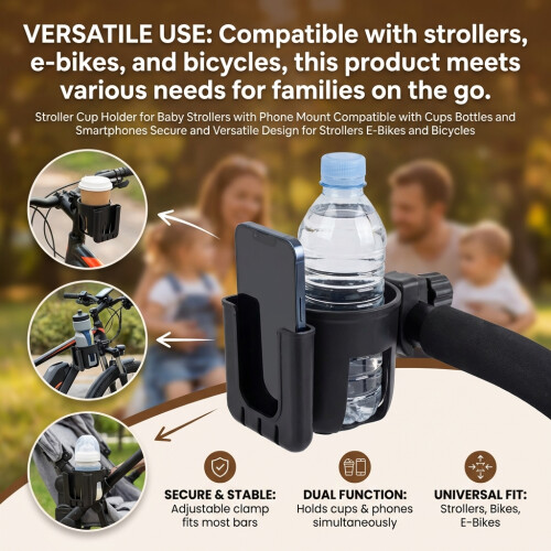 2-in-1 Cup & Phone Holder for Strollers & Bikes
