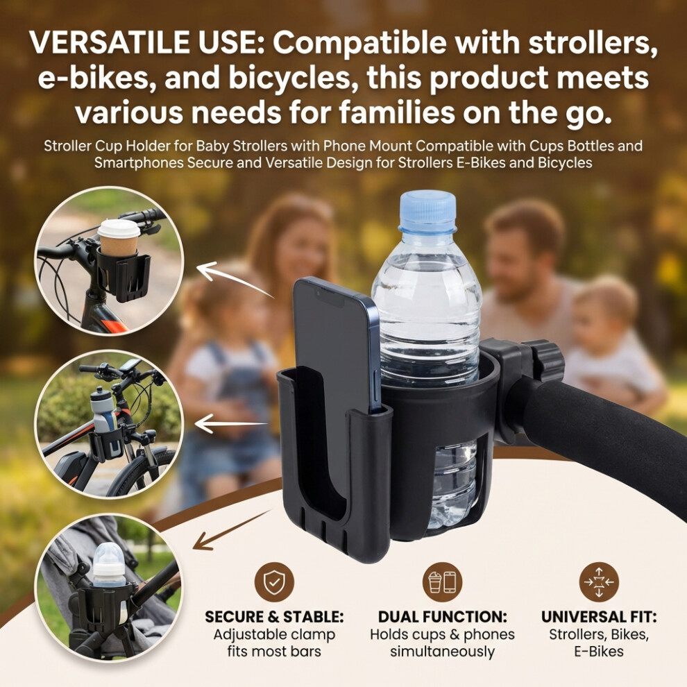 Hue-Grain 2-In-1 Cup & Phone Holder For Strollers & Bikes