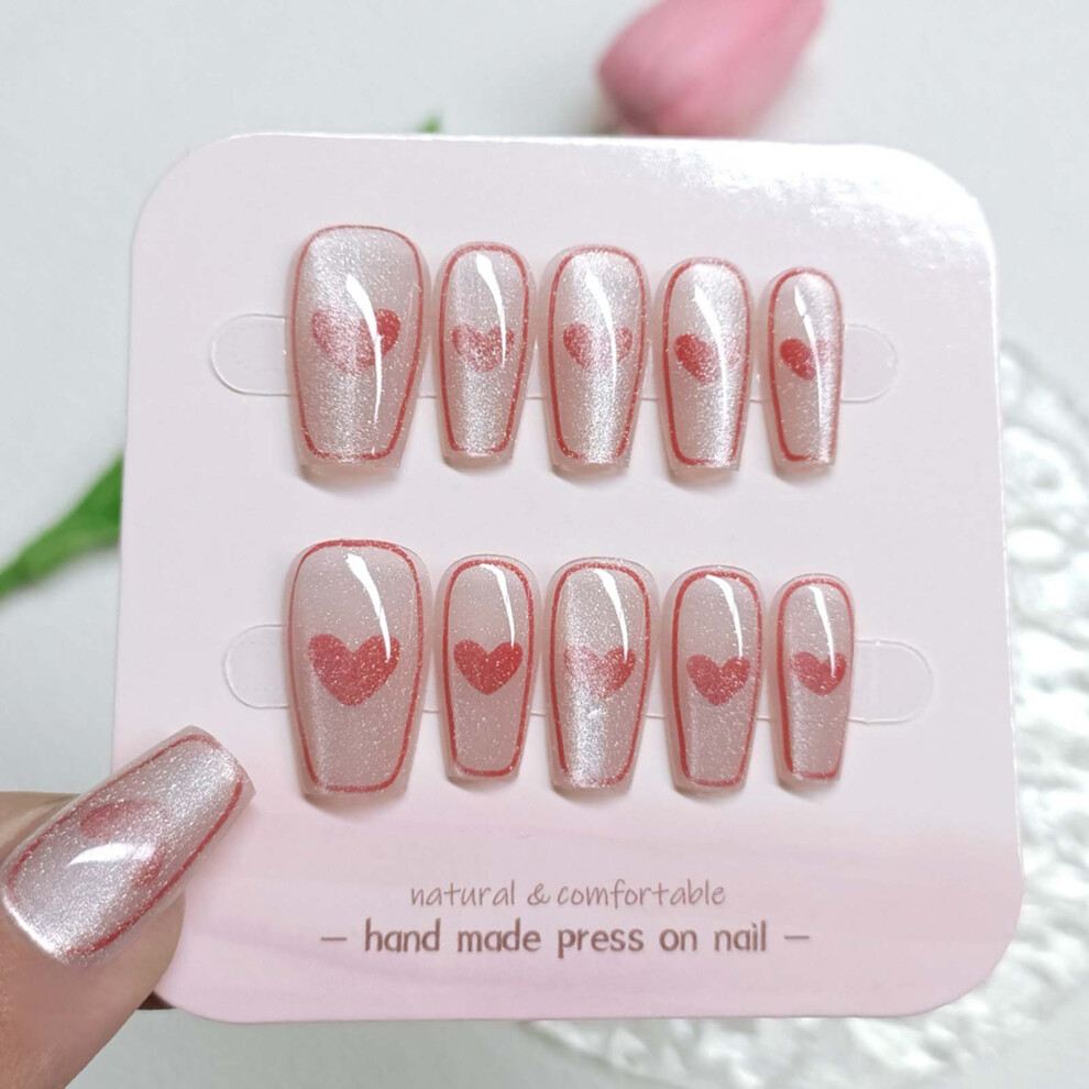Zhouq-Outdoors (Xs) Pink Cat Eye Fake Nails - Long Lasting & Flexible