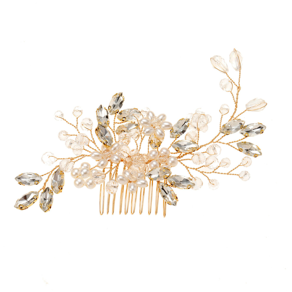 Roc-Electron (Gold, Copper Wire) Women\'S Crystal Pearl Hair Combs - Alloy Flower