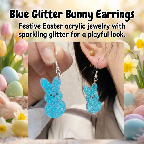 (Blue) Glitter Easter Bunny Earrings - 50 Char 1