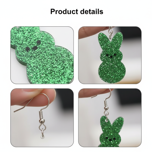 (Green) Glitter Easter Bunny Earrings - 50 Char 1